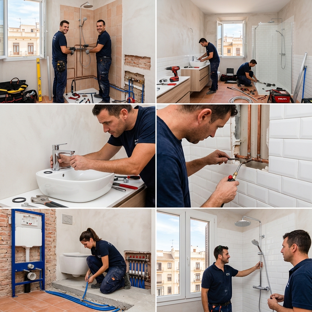 Equipo de Esteve Fontaneros realizando servicios de fontanería profesional en Valencia